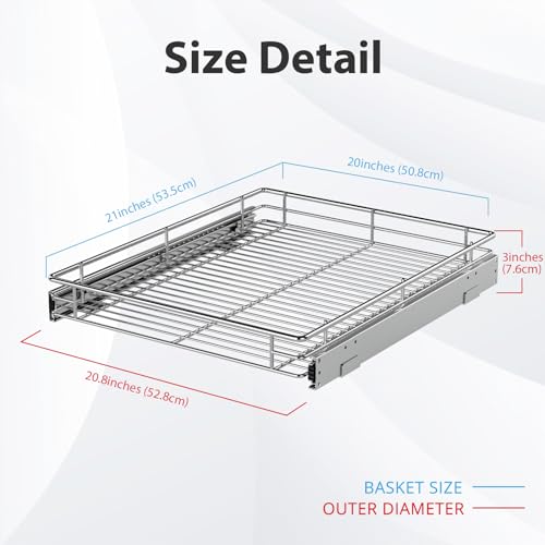 ZOINLIY Pull Out Cabinet Organizer, Versatile Slide Out Kitchen Organizers and Storage,Heavy Duty Drawer Cupboard Storage Basket, Smooth Sliding, Chrome Finish,20.8" W x 21" D - size: 20.8”W x 21”D (Outside Dimensions)