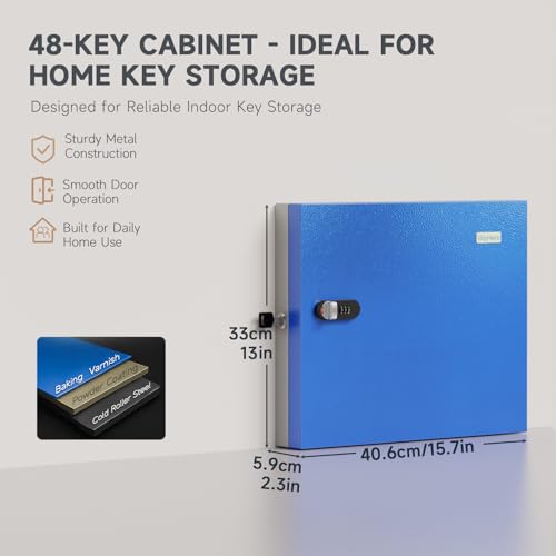 48 Key Lock Box – Wall Mounted Key Cabinet with Dual Lock (Key & 3-Digit Combination), Key Organizer for School, Office Entryway & House Keys, Includes Key Tags - size: 48 Keys(Basic)