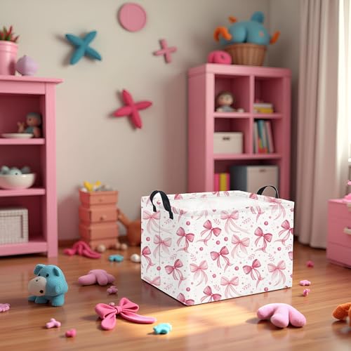 HIYAGON Rectangular Pink Basket for Girls Kids Baby Storage Basket Toy Storage Bin Organizer Box Room Decor(Pink Bowknot) - color: Pink Bowknot