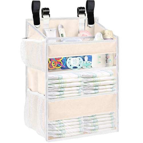 Ofiray-home Hanging Diaper Organizer for Changing Table,Cribs,Car,Playard or Wall & Nursery Organization - Spacious & Durable 2-Tier Diaper Organizer- Hold 90+ Diapers, Won't Deform, Beige - color: Beige