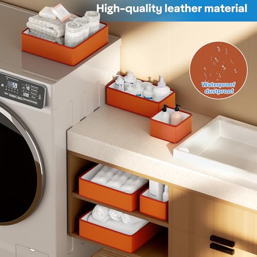 Vegan Leather Drawer Organizers,16 Pack Makeup Storage boxes,Vanity Drawer Luxury upgrade,Bedroom fabric Drawers replacement,bathroom organization and storage Optimal solution - color: Classic Brown, size: 16 pack
