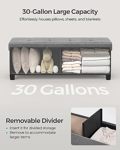 SONGMICS Storage Ottoman Bench, Foldable Foot Rest with Legs, 15 x 43 x 15.7 Inches, End of Bed Bench, Storage Chest, Load up to 660 lb, for Living Room, Bedroom, Entryway, Dove Gray ULSF018G02 - color: Dove Gray, size: 15"D x 43"W x 15.7"H