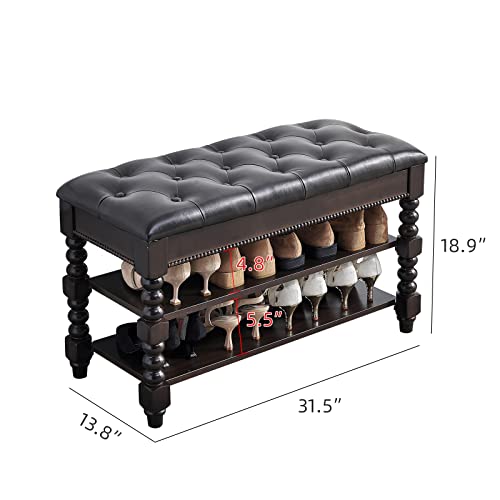 LEILISI Shoe Bench, Wood Storage Bench with Cushion Seat, Shoe Rack with Hidden Storage Space for Entryway Living Room Bedroom Hallway (Walnut, 31.5'') - color: Walnut, size: 31.5