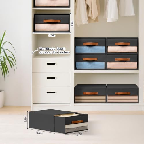 DIMJ Closet Organizers and Storage - Foldable Storage Bins with Drawers Fabric Stackable Storage Drawers with Clear Window,Fabric Clothes Organizers and Storage Drawers for Closet, 6-Pack, Black - color: Black, size: Large - 6 Pack