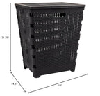 Mind Reader 61L Foldable Laundry Hamper, Clothes Basket, Lid, Wicker Design, Plastic, 18"L x 14.5"W x 21.25"H, Black - color: Black