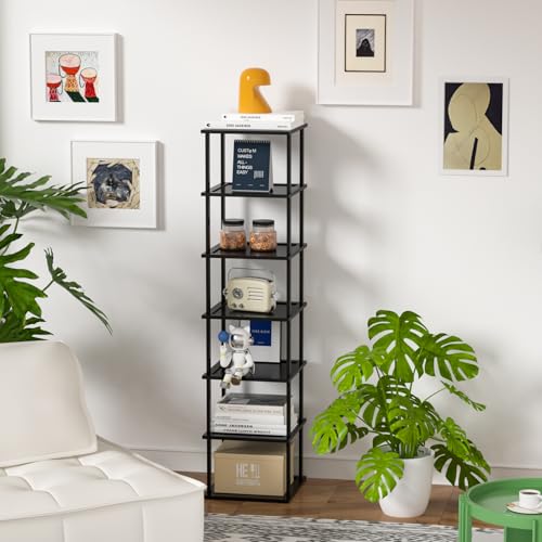 MHXW SXPN Bamboo Free Standing Shoe Rack Shelf Multi Tier Tall Wooden Stackable Shoes Rack Organizer for Closet Front Door Entrance Narrow Vertical Shoe Storage Rack for Corner Stand (Black, 7 Tiers) - color: Black, size: 7 Tiers