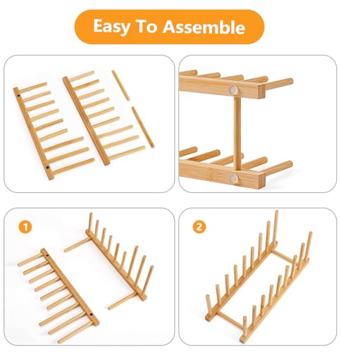 HBlife 2pcs Heighten and Widen Bamboo Dish Drying Rack Plate Bowl Cup Book Pot Lid Cutting Board Stand Drainer Storage Holder Organizer for Kitchen Cabinet - color: Rod 4inch High 6slots With 6inch High 2slots 2pcs