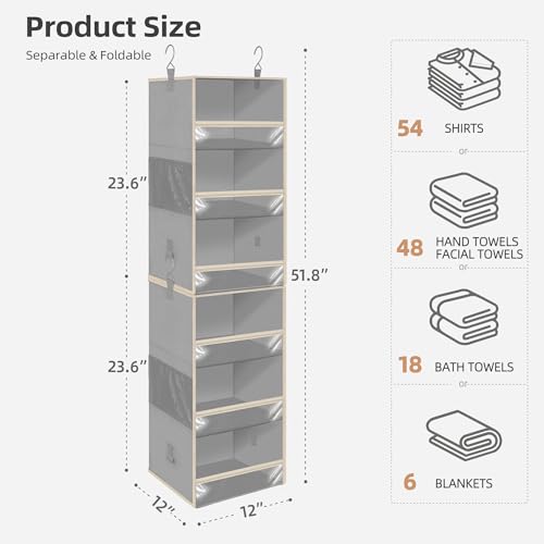 STORAGE MANIAC 6-Shelf Hanging Closet Organizer and Storage, 2 Separable 3-Shelf Haning Organizers for Closet, Collapsible Hanging Shelves Wardrobe Organization, College Dorm Room, Nursery, Gray - color: Grey