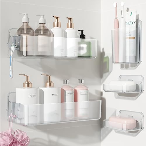 Nieifi Adhesive Wall Shelf, Shower Shelves 5 Pack with Soap Holder, Shower Organizer for Bathroom Organization, Clear - color: A-Clear, size: 5 pieces
