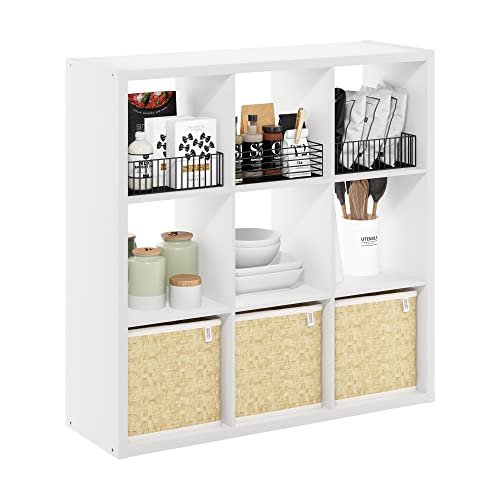 Furinno Cubicle Book Shelf, 9-Cube Bookshelf, Extra Thick Frame Reversible Tall Wide Bookcase with Open Back, 14.6 x 44 x 44, for Living Room, Bedroom, Home Office, Plain White - color: Plain White, size: 9-Cube