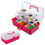MyGift 13-Inch Dark Pink Plastic Craft Organizer and Storage Box – Clear Carrying Case with Latching Lid & 2 Expandable Trays for Sewing, Tools, First Aid, and Art Supplies - color: Fuscia