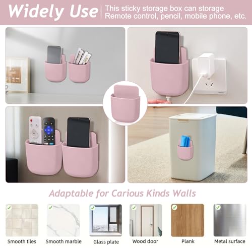 Remote Control Holder, Wall Mount Pen Holder Hole-Free Self Adhesive Phone Charging Organizer Pencil Storage Containers for Home Office School Supply Orgaizer(Pink) - color: Pink