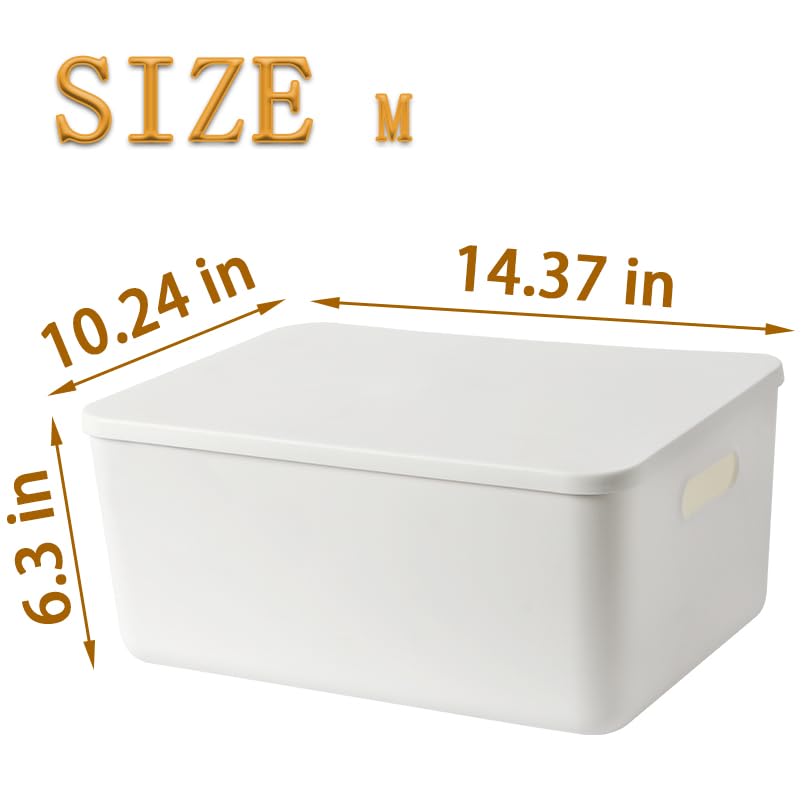 4 pack large plastic White storage bins with Lids, Toy Box Chest with Handle，Organizer Containers Baskets for Baby,Nursery，Shelves，Playroom, Bedroom，Office,Closet，home (White, 4M) - color: White, size: Set of 4 Medium