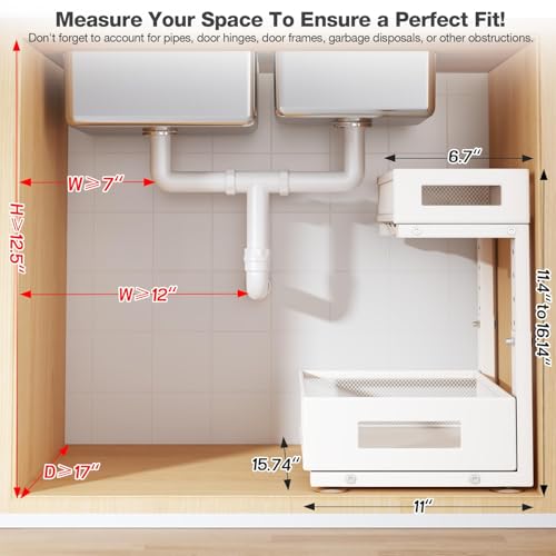 2-Pack Under Sink Storage Organizer, Large 2-Tier Elegant Mesh Pull Out Shelf for Kitchen and Bathroom Cabinet Organization, L-Shaped and Adjustable Height Design for Maximum Space Efficiency-White - color: White, size: 2 Pack-15.74"Dx11.4"-16.14"H