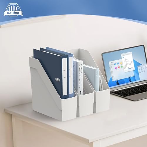 Delifox 3 Pack Magazine Rack, Plastic File Folder Bin Desk Organizer, White - color: 3Pack-White