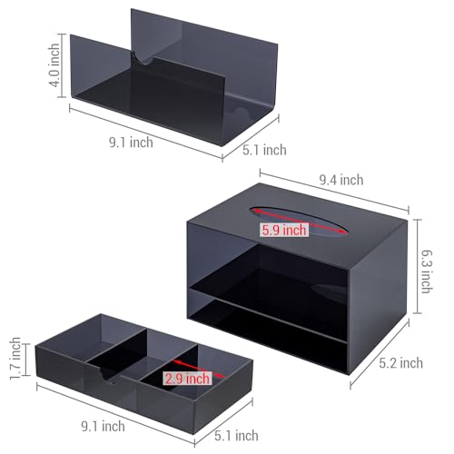 MyGift Premium Black Acrylic Cosmetic Organizer Caddy and Tissue Box Cover with Pull Out Makeup Storage Drawer - Countertop Bathroom Supplies Holder - color: Black