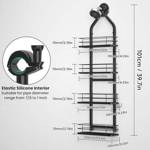 Shower Caddy Hanging (Black), Adjustable Anti-Swing-Over The Shower Head Caddy, 4 Tier Height Bathroom Storage Organizer Bathroom Shelves Basket Rack Shower Caddies (4Tier) - color: black, size: 4tiers