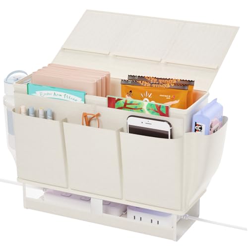 Bedside Caddy Bedside Organizer,Bed Caddy with 11 Pockets and Power Strip Holder,Versatile Bedside Storage Caddy for Home,Dorm,Bunk,Hospital,Crib Bed (White) - color: White