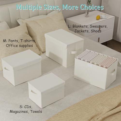 Fabric Storage Bin with Lid, Closet Boxes with Cover, Collapsible Stackable Organizer Basket with 2 Handles, for Home and Bedroom, 2 Pack, White, 10.2 x 7.9 x 6.7 In, XSNY12WS-2 - color: White, size: Small（2 Pack）