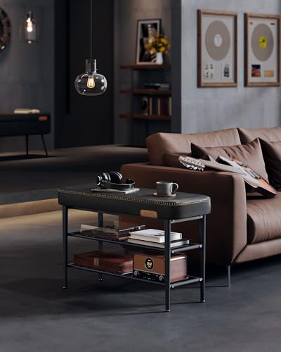 VASAGLE EKHO Collection - Shoe Rack Bench, Storage Bench for Entryway, Synthetic Leather with Stitching, Mid-Century Modern, Loads 300 lb, 11.8 x 31.5 x 19.7 Inches, Ink Black ULSB054B01 - color: Ink Black, size: 31.5"W