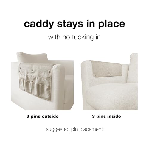 No Tuck Armchair Caddy with Matching Pin Fasteners - 19 x 24 Inches - No Tucking, No Slipping - Armrest Organizer for Recliner and Couch (Beige) - color: Beige