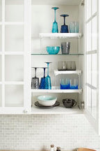 madesmart Small Stacking Shelf, Organizer for Spices, Make-Up, Bottles & Jars, Collapsible Legs for Cabinet or Counter Storage, White