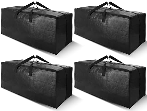 Cosy Family 4 Pack Heavy Duty Extra Large Moving Bags with Backpack Straps - Strong Handles & Zippers, Storage Totes For Space Saving, Fold Flat, Alternative to Moving Box (Set of 4, Black) - color: Black, size: 24 gal-Pack of 4