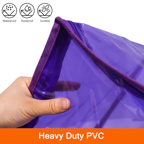 Vieshful Purple 40L Clear Clothes Storage Bag Colorful Clothes Organizer with Zipper Vinyl Storage Bag for Comforter, Blanket, Bedding, Duvet, Transparent Moving Totes 5 Pack - color: Purple-5 Pack, size: 40L
