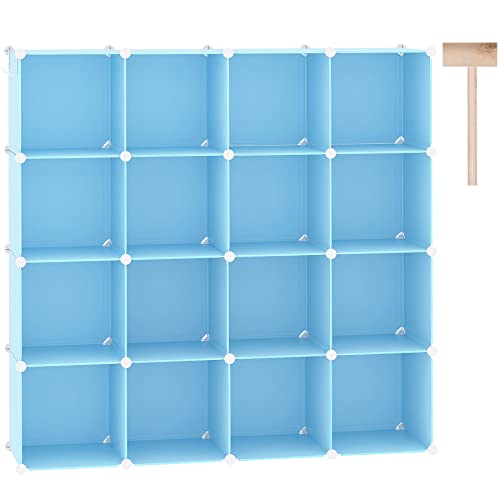 C&AHOME Cube Storage Organizer, 16-Cube Shelves Units, Plastic Storage Cubes, DIY Closet Organizer, Modular Closet Storage Shelves Ideal for Home, Bedroom, 48.4" L × 12.4" W × 48.4" H Blue UPCS16L - color: Blue