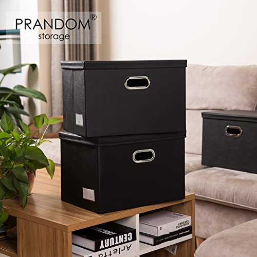 PRANDOM Foldable Storage Bins with Lids [5-Pack] Leather Fabric Collapsible Storage Boxes Organizer Containers Baskets Cube with Cover for Bedroom Closet Office Nursery Black (14.9x10.8x10) - color: Black, size: Medium(5-Pack)