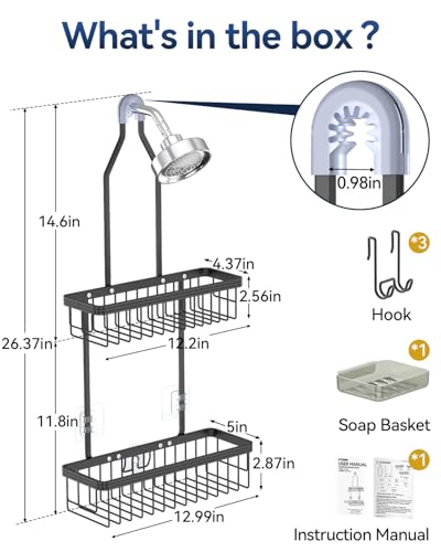 YASONIC Shower Caddy Hanging, Never Rust Shower Organizer Hanging, Aluminum Shower Racks for Inside Shower with Hooks for Razor, Bathroom Organizers and Storage with Soap Holder, Black - color: Black