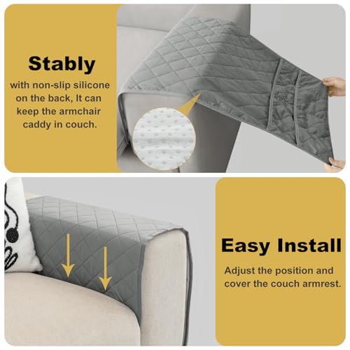 Remote Control Holder for Recliner,Non Slip Armchair Caddy,Sofa Armrest Storage Organizer for Recliner Couch With 6 Pockets for TV Remote,Cell Phone,Magazine - color: Grey