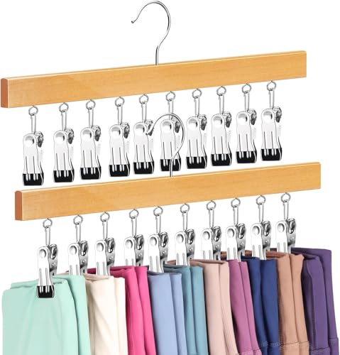 Legging Organizer for Closet, Pants Hangers with Clips Holds 20 Leggings, Jeans, Hats, Shorts, Socks, 360° Rotating Space Saving Hanging Clothes Organizer for Closet Organizers and Storage 2Pcs - color: Natural, size: 2 Pack