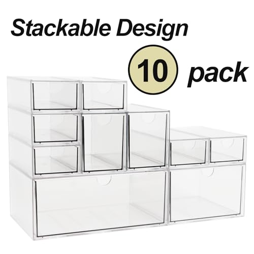 Acrylic Makeup Organizer, 10 Drawers Clear Storage Organizer Desktop Stackable Storage Drawers, Plastic Organizer Bins for Makeup, Stationery, Cosmetics, Vanity, Bathroom,Cabinet,Pantry Office Desk - style: 10 Drawers