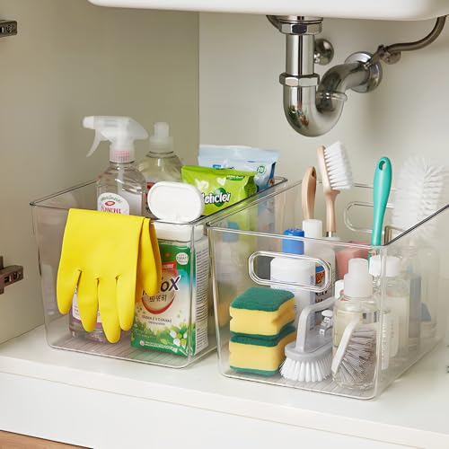 Clear Plastic Storage Bins, 4-Pack Stackable Pantry Organizers and Storage Containers for Kitchen, Fridge, Cabinet and Closet Organization - Home Essentials - color: 4 Pack, size: L (11.5"L x 7.5"W x 6"H)