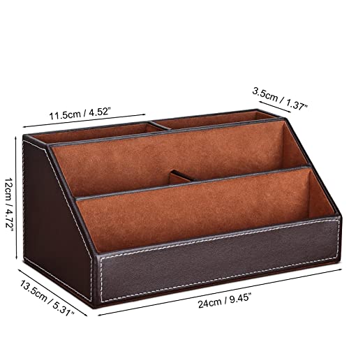 KINGFOM Pu Leather Desk Organizer with 5 Compartments Holder, Multi-Functional Office Supplies Storage Caddy for Pen/Pencil, Phones, Remote Controller and Desktop Accessorie Brown - color: Brown