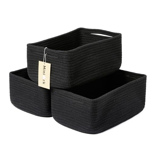 MiniArk Small Storage Baskets for Organizing | Closet Organizer Bins | Shelf Toy Basket | Woven Rope Baskets | Cube Decorative Box | Shallow Basket | 13x8.5x5.1” | 3 Packs Black - color: Black, size: 3pcs-L13xW8.5xH5.1"
