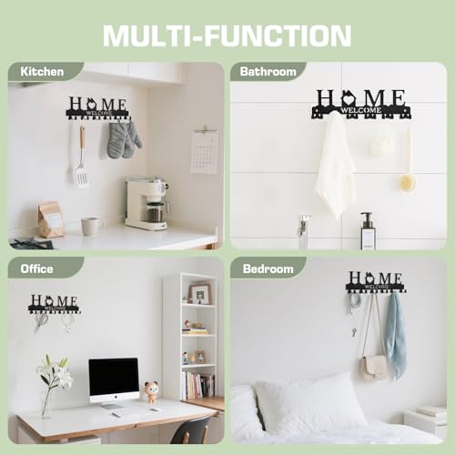 Key Holder Wall Mount, Adhesive Metal Key Hanger with 6 Double Hooks, 2 Installation Methods, Black - style: 12 Hooks