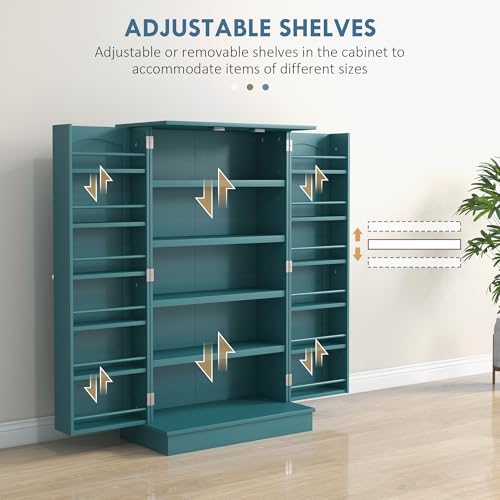 HOMCOM 41" Kitchen Pantry Storage Cabinet, Freestanding Kitchen Cabinet with 12 Door Shelves, Double Doors, 5-Tier Shelving and Adjustable Shelves, Blue - color: Blue, size: 41"H