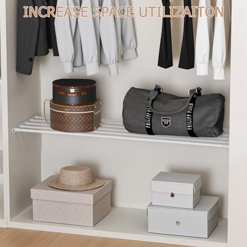 VanlonPro Expandable Closet Shelf Wall-Mounted Metal Storage Rack Adjustable Closet Rod DIY Divider Separator Space Saving for Cabinet Wardrobe Cupboard Kitchen Pantry Cupboard, 45.8-56.5 Inches - size: 116.3-143.5cm/45.8-56.5inches