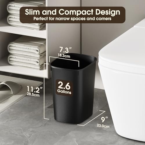 CEROELDA Small Bathroom Trash Can, 2.6 Gallon Slim Mini Garbage Can Small Trash Bin Plastic Waste Basket for Dorm Room, Bedroom, Office, Toilet (Black) - color: 1 Pack-No Lid-Black