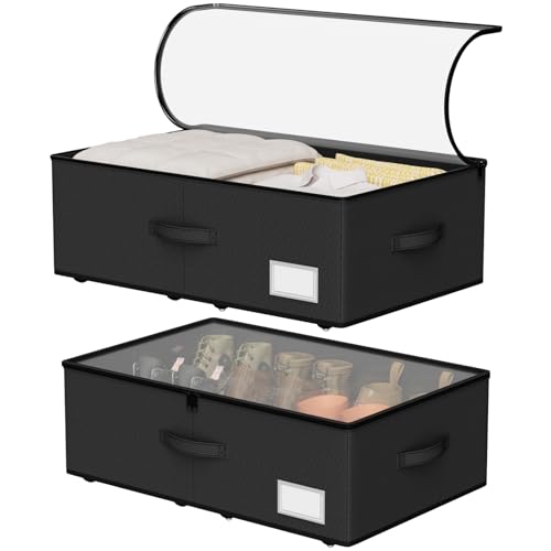 Under Bed Storage with Wheels,Under Bed Shoe Storage Organizers,Underbed Storage Bins,Rolling Under the Bed Storage Containers for Shoes Clothes in Dorm Bedroom,2 Pack（Black）