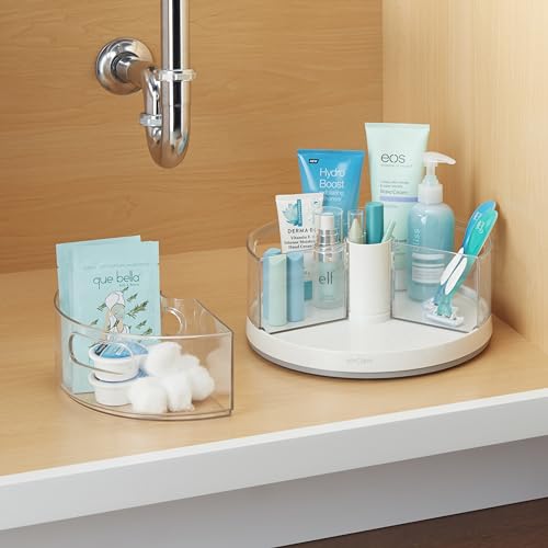 YouCopia Crazy Susan Lazy Susan Organizer, 3 BPA-Free Removable Clear Bins with Handles, Rotating Storage Turntable for Kitchen Cabinet, Pantry and Bathroom Organization - size: 3 Bins