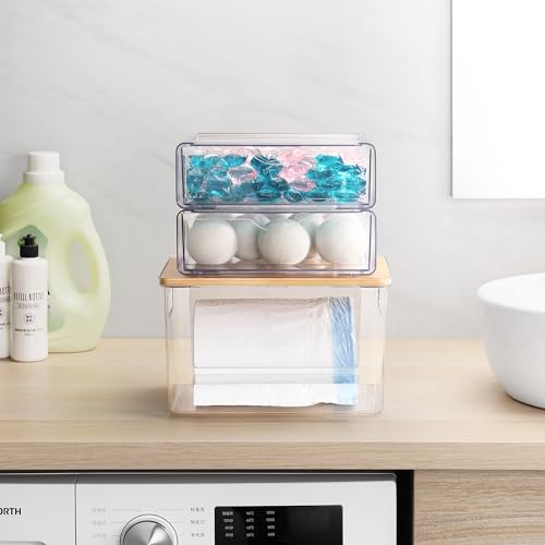 3Pcs Extra Large Laundry Room Organization and Storage, Stackable Storage Drawers, Trash Bag Holder Under Sink, Garbage Bag Dispenser Roll Holder for Vanity, Bathroom,Cabinet,Desk Organization - color: 3 Pack