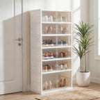 GOFLAME Foldable Shoe Rack Organizer, 6-Tier 12 Pairs Collapsible Shoe Cabinet with Magnetic Clear Doors, Portable Shoe Storage Box, Stackable Shoe Shelf for Closet, Entryway, Easy Assembly