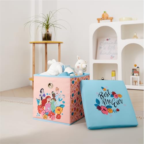 Idea Nuova Disney Princess Collapsible Fabric Storage Cube,10” Organizer Bin with Lid for Bedroom, Playroom, and Closet - color: Princess