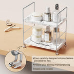 2-Tier Bathroom Organizer Countertop Perfume Makeup Shelf Cosmetics Storage Shelf Display Rack Vanity Dresser,Kitchen Spice Rack,Plastics Imitation Marble Design,Tool-Less Install(Sliver) - color: Imitation Marble,sliver