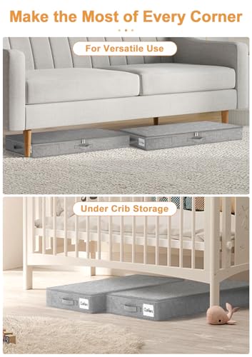 punemi 4 Inch Height Low Profile Under Bed Storage, Underbed Storage Containers With Sturdy Sidewalls & Bottom, Shallow Clothes Storage Bins, Slim Under Couch Sofa Dresser Storage, 2 Pack, Grey - color: Grey-rigid-2pack, size: 4 inch