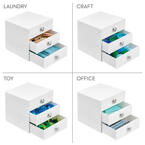 iDesign 3-Drawer Plastic Vanity Organizer, Compact Storage Organization Drawers Set for Cosmetics, Dental Supplies, Hair Care, Bathroom, Dorm, Desk, Countertop, Office, 6.5" x 6.5" x 6.5", White - color: White, style: Pack of 1