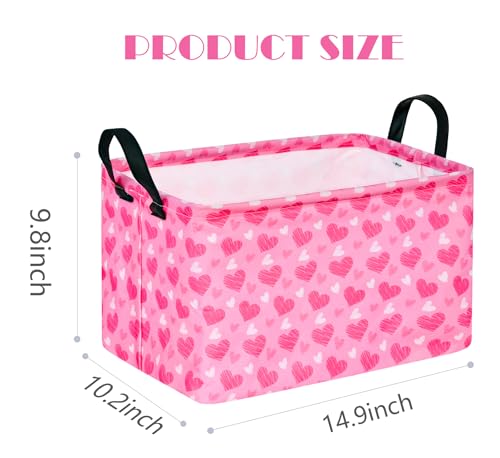 MAIZMZ Girls Storage Basket Heart Print Storage Cube for Women, Closet Shelf Organizer Bins Empty Gift Basket with Handles Girls Nursery hamper Kids Toys Books Box Room Deco - color: Twill love